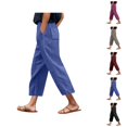 thumbnail image 1 of Capri Pants for Women Spring Summer Elastic Waist Relaxed Fit Straight Leg Linen Cropped Pants with Pockets, 1 of 4