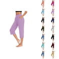 thumbnail image 1 of Capri Pants for Women Spring Summer Elastic Waist Straight Leg Side Slit Hem Workout Yoga Pants with Pockets, 1 of 7