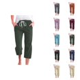 thumbnail image 1 of Capri Pants for Women Spring Summer Elastic Waist Wide Leg Loose Cotton Linen Cropped Pants with Pockets Womens Capris, 1 of 5