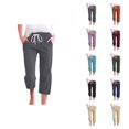 thumbnail image 1 of Capri Pants for Women Spring Summer Elastic Waist Wide Leg Loose Cotton Linen Cropped Pants with Pockets Womens Capris, 1 of 5