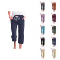 thumbnail image 1 of Capri Pants for Women Spring Summer Elastic Waist Wide Leg Loose Cotton Linen Cropped Pants with Pockets Womens Capris, 1 of 5
