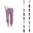 thumbnail image 1 of Capri Pants for Women Spring Summer Lightweight Elastic Waist Straight Leg Relaxed Fit Cropped Pants Capris with Pockets, 1 of 5