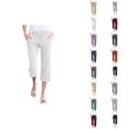 thumbnail image 1 of Capri Pants for Women Spring Summer Lightweight Elastic Waist Straight Leg Relaxed Fit Cropped Pants Capris with Pockets, 1 of 6