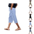 thumbnail image 1 of Capri Pants for Women Spring Summer Relaxed Fit Lightweight Elastic Waist Straight Leg Cropped Pants Capris with Pockets, 1 of 9
