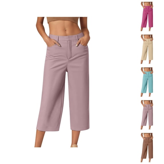 Capri Pants for Women Spring Summer Wide Straight Leg Relaxed Fit Capris with Pockets Business Casual Work Pants