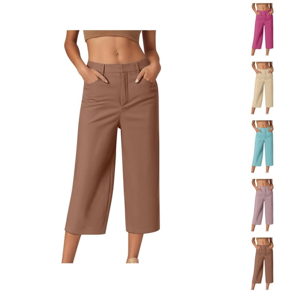 Capri Pants for Women Spring Summer Wide Straight Leg Relaxed Fit Capris with Pockets Business Casual Work Pants