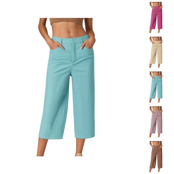 Capri Pants for Women Spring Summer Wide Straight Leg Relaxed Fit Capris with Pockets Business Casual Work Pants