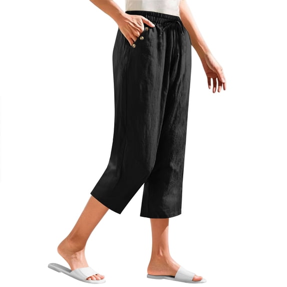 Capri Pants for Women Spring and Summer Solid Color Elastic Waist Leggings Casual Pants
