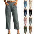 thumbnail image 1 of Capri Pants for Women Straight Leg Elastic Waist Comfy Cotton Blend Lounge with Pockets Gray Loose Cropped Size 2XL, 1 of 3