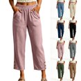 thumbnail image 1 of Capri Pants for Women Straight Leg Elastic Waist Comfy Cotton Blend Lounge with Pockets Pink Loose Cropped Size 2XL, 1 of 7