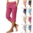 thumbnail image 1 of Capri Pants for Women Stretch High Waisted Straight Leg Capris Casual Yoga Pants Work Golf Trousers with Pockets, 1 of 8