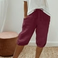 thumbnail image 1 of Capri Pants for Women Stretch Lightweight Casual Knee-Length Pants with Drawstring, 1 of 7