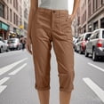 thumbnail image 1 of Capri Pants for Women Stretch Straight Leg Casual Summer Cargo Capris with Pockets Rolled Hem Brown L, 1 of 7