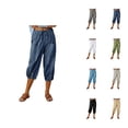 thumbnail image 1 of Capri Pants for Women Summer Casual Cotton Elastic High Waisted Wide Leg Relaxed Fit Cropped Pants with Deep Pockets, 1 of 9
