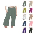 thumbnail image 1 of Capri Pants for Women Summer Casual Cotton Linen Elastic Waist Wide Leg Loose Fit Cropped Pants with Pockets, 1 of 6