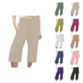 thumbnail image 1 of Capri Pants for Women Summer Casual Cotton Linen Elastic Waist Wide Leg Loose Fit Cropped Pants with Pockets, 1 of 6