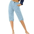 thumbnail image 1 of Capri Pants for Women Summer Casual Cotton Linen Knee Length Trousers High Waist Straight Leg Cropped Pants with Pockets, 1 of 5