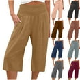 thumbnail image 1 of Capri Pants for Women Summer Casual Cotton Linen Wide Leg Cropped Pants Loose Elastic High Waist Capris Palazzo Beach Pants with Pockets, 1 of 5
