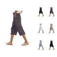 thumbnail image 1 of Capri Pants for Women Summer Casual Elastic Waist Decorative Side Buttons Straight Leg Cropped Pants with Pockets, 1 of 6