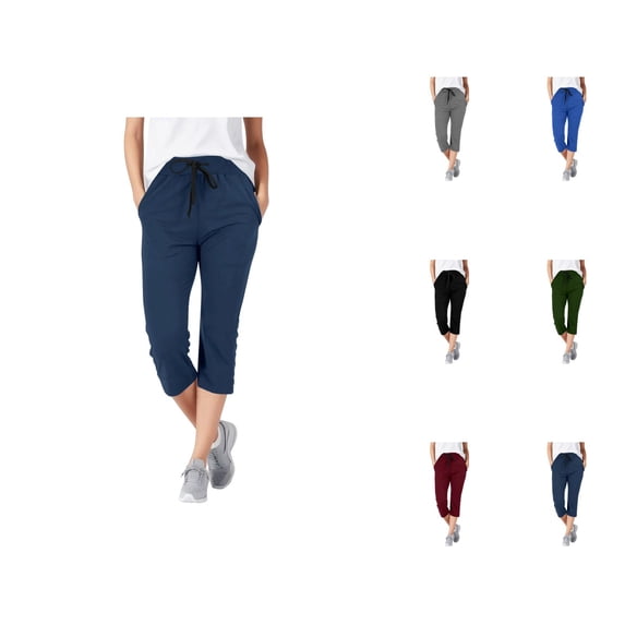 Capri Pants for Women Summer Casual Elastic Waist Drawstring Straight Leg Cropped Sweatpants with Pockets