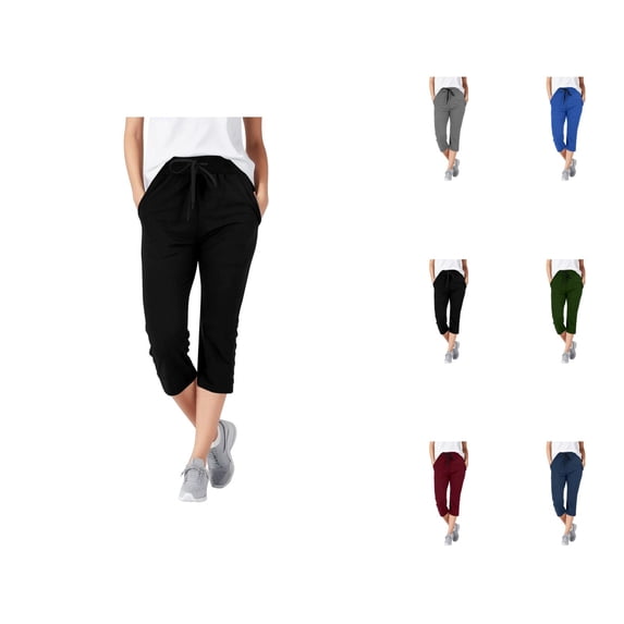 Capri Pants for Women Summer Casual Elastic Waist Drawstring Straight Leg Cropped Sweatpants with Pockets