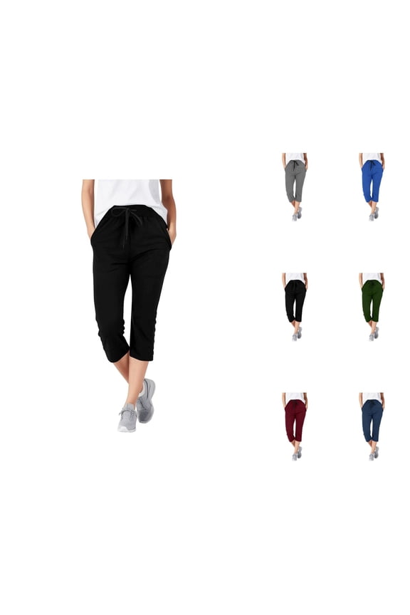Capri Pants for Women Summer Casual Elastic Waist Drawstring Straight Leg Cropped Sweatpants with Pockets