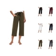 thumbnail image 1 of Capri Pants for Women Summer Casual Elastic Waist Wide Straight Leg Cropped Sweatpants with Pockets, 1 of 6