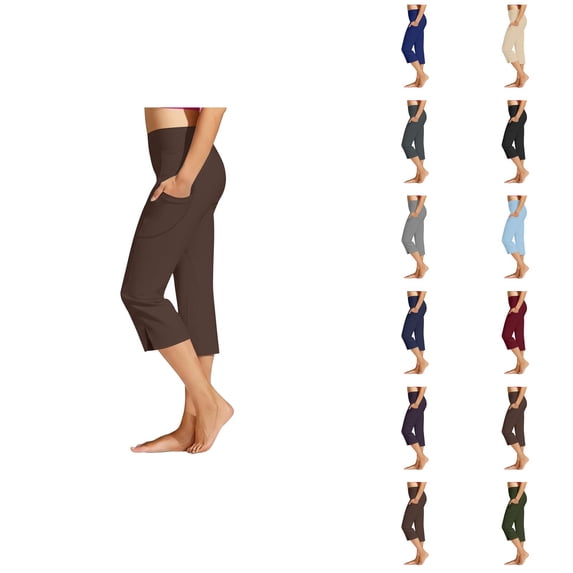 Capri Pants for Women Summer Casual High Waisted Straight Leg Split Hem Workout Yoga Capri Leggings