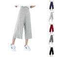 thumbnail image 1 of Capri Pants for Women Summer Casual Lightweight Elastic High Waist Wide Straight Leg Flowy Cropped Plazzo Pants, 1 of 6