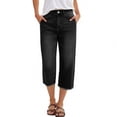 thumbnail image 1 of Capri Pants for Women Summer Drawstring Elastic Waist Baggy Wide Leg Cropped Jeans Stretchy Pull on Denim Capris Black M, 1 of 8