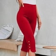 thumbnail image 1 of Capri Pants for Women Summer High Waist Button Side Split Crop Leggings Ruched Casual Pull on Yoga Pants, 1 of 9