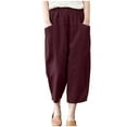 thumbnail image 1 of Capri Pants for Women Summer High Waisted Cotton Linen Palazzo Pants Wide Leg Cropped Lounge Pants Capris with Pocket, 1 of 7