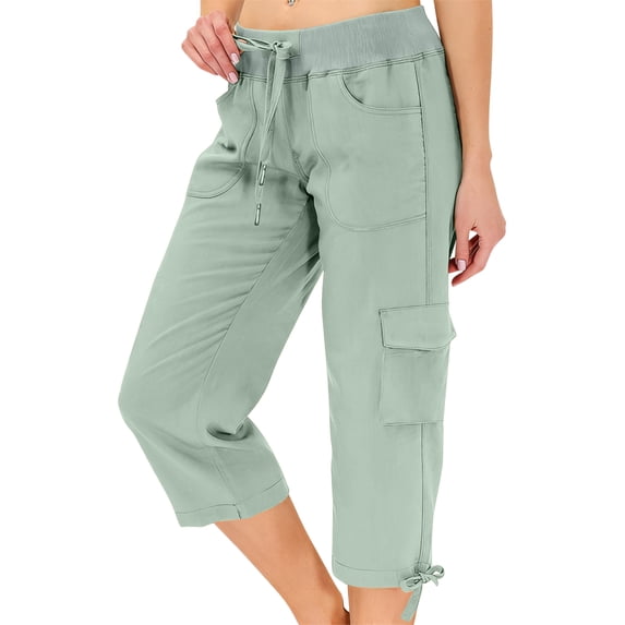 Capri Pants for Women Summer Quick Dry Cargo Capris with Pockets Drawstring Cargo Pant Outdoor Golf Hiking Pants, S