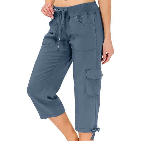 Capri Pants for Women Summer Quick Dry Cargo Capris with Pockets Drawstring Cargo Pant Outdoor Golf Hiking Pants, S