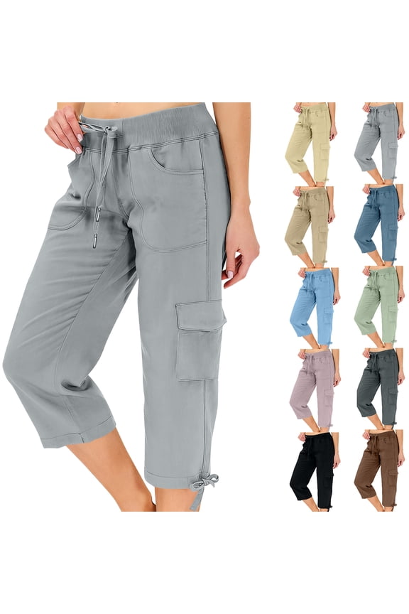 Capri Pants for Women Summer Quick Dry Drawstring Cargo Capris Outdoor Golf Hiking Pants with Pockets, 2XL