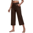 thumbnail image 1 of Capri Pants for Women Wide Leg High Waist Yoga Sweatpants with Pockets Causal Loose Pull On Lounge Pants Brown M, 1 of 6