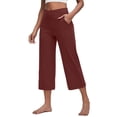 thumbnail image 1 of Capri Pants for Women Wide Leg High Waist Yoga Sweatpants with Pockets Causal Loose Pull On Lounge Pants Red S, 1 of 6