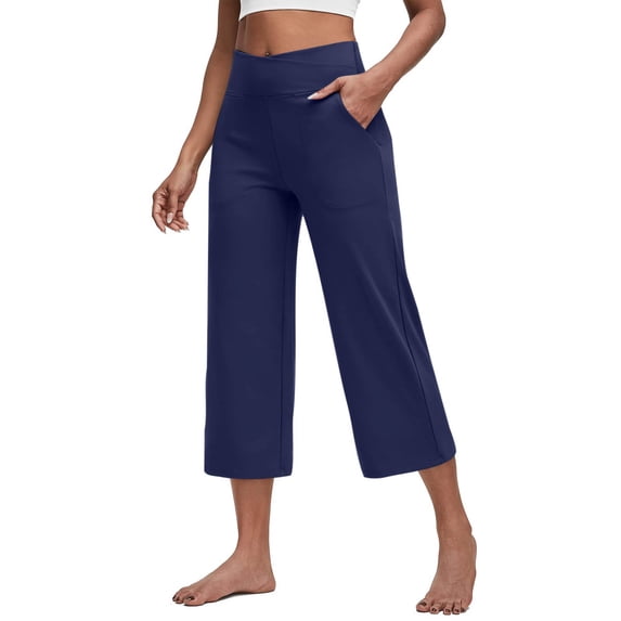 Capri Pants for Women Wide Leg High Waist Yoga Sweatpants with Pockets Causal Loose Pull On Lounge Pants Royal Blue S