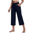 thumbnail image 1 of Capri Pants for Women Wide Leg Yoga Cropped Pants with Pockets Loose Casual Summer Pant Navy S, 1 of 6