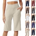 thumbnail image 1 of Capri Pants for Women Wide Leg Yoga Cropped Pants with Pockets Loose Casual Summer Pants Beige S, 1 of 7