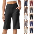 thumbnail image 1 of Capri Pants for Women Wide Leg Yoga Cropped Pants with Pockets Loose Casual Summer Pants Black M, 1 of 7