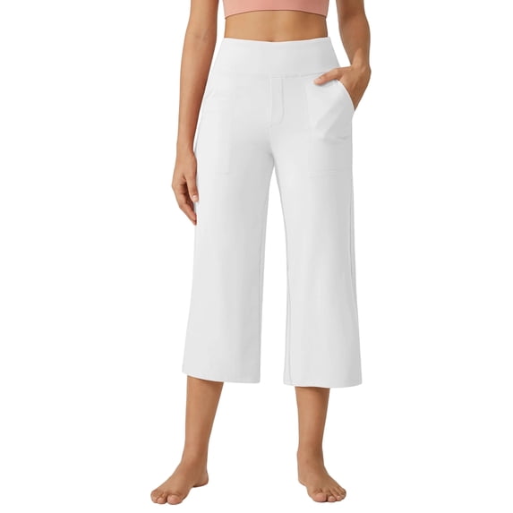 Capri Pants for Women Wide Leg Yoga Dress Cropped Pants Casual Summer Capri Leggings with Pockets M