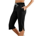 thumbnail image 1 of Capri Pants for Women With Pockets Solid Color Elastic Waist Sports Casual Drawstring Capris Pants With Side Pockets, 1 of 9