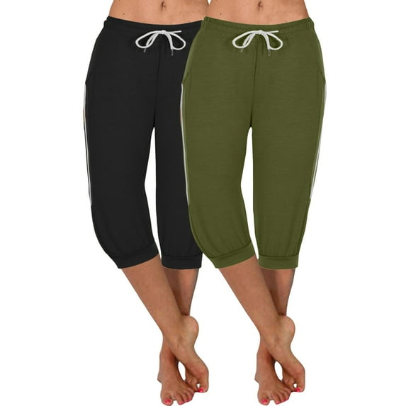 Capri Pants for Women, Xunlbb 2PC Women's Summer High Waisted Solid Color Matching Slim Fitting Yoga Gym Pants(Green,S)
