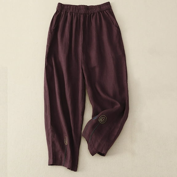 Capri Pants for Women, Xunlbb Fashion Women Elastic Forces Waist Casual Cropped Trousers Pants(Wine,L)