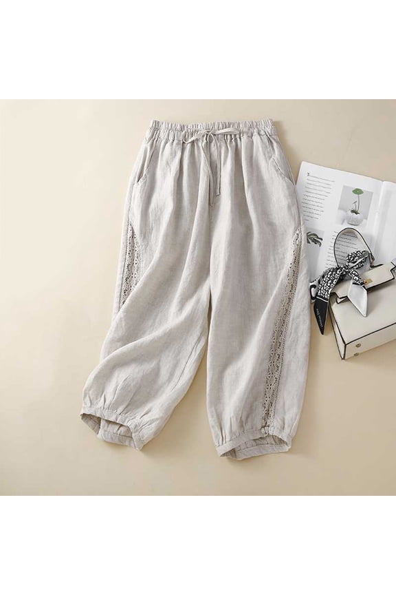 Capri Pants for Women, Xunlbb Fashion Women Elastic Forces Waist Casual Pockets Cropped Trousers Pants(Beige,M)