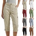 thumbnail image 1 of Capri Pants for Women, Xunlbb Women Solid Color Pentagonal Pants With Elastic Waist Casual Work Clothes Belt Pockets(Black,S), 1 of 8