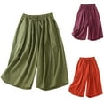 thumbnail image 1 of Capri Pants for Women, Xunlbb Women Summer Fashionable Solid Color Casual Versatile Drawstring Elastic Waist Linen Wide Leg Pants(Red,M), 1 of 5