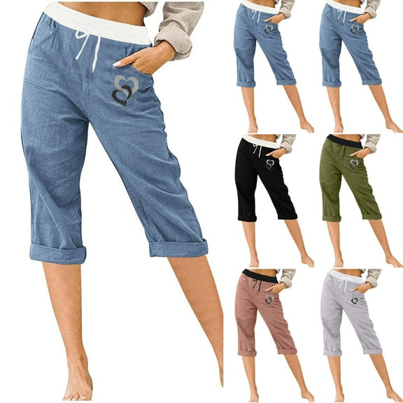 Capri Pants for Women, Xunlbb Women’s Elastic Waist Summer Solid Casual WithPockets Outing Pants Capris(Black,S)