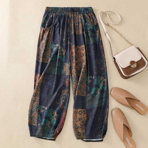 Capri Pants for Women, Xunlbb Women's High Waist Broad Leg Pants Pants Baggy Casual Cropped Trousers Pants(Navy,M)